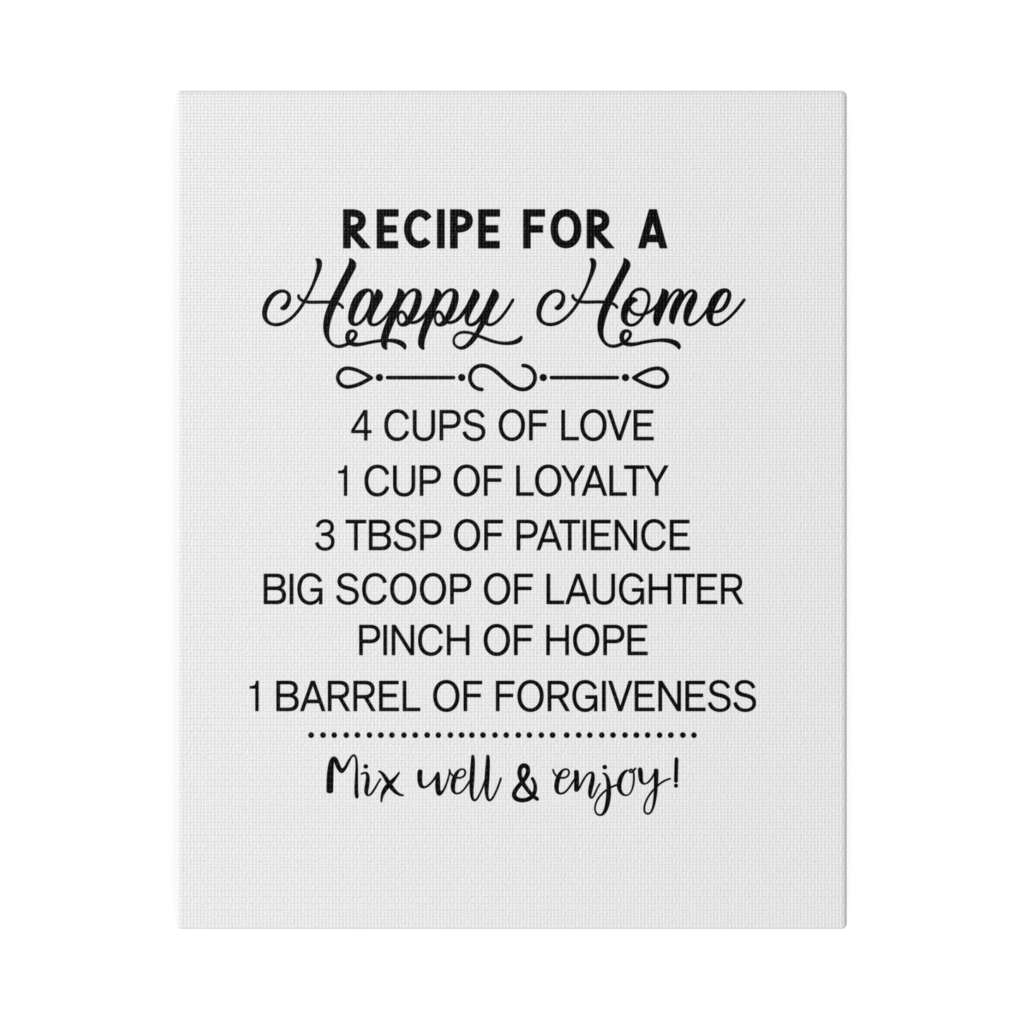 Recipe for a Happy Home Matte Canvas