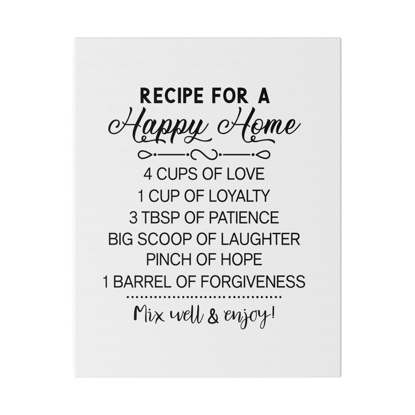 Recipe for a Happy Home Matte Canvas