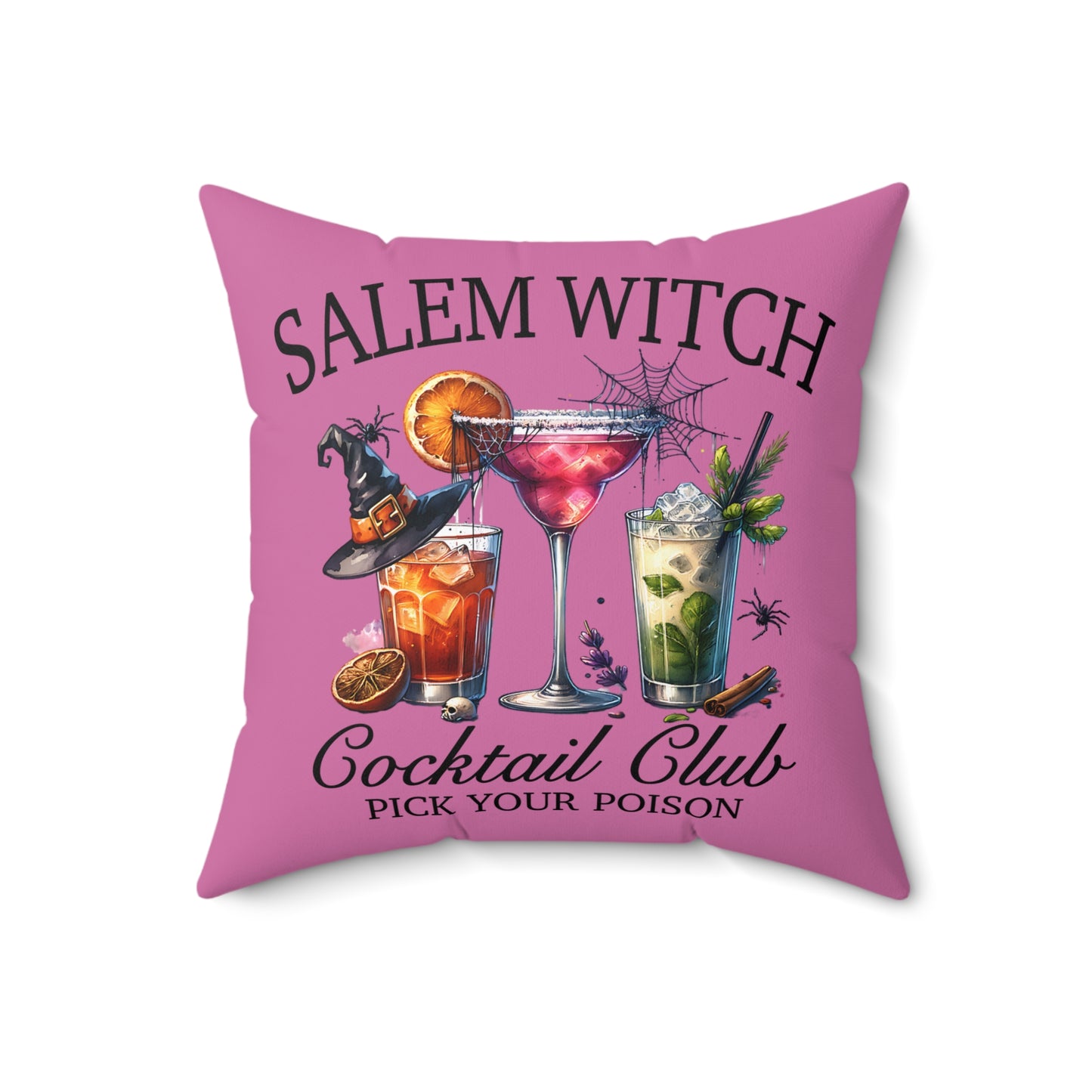 Salem Witch Social Club Square Pillow Pink