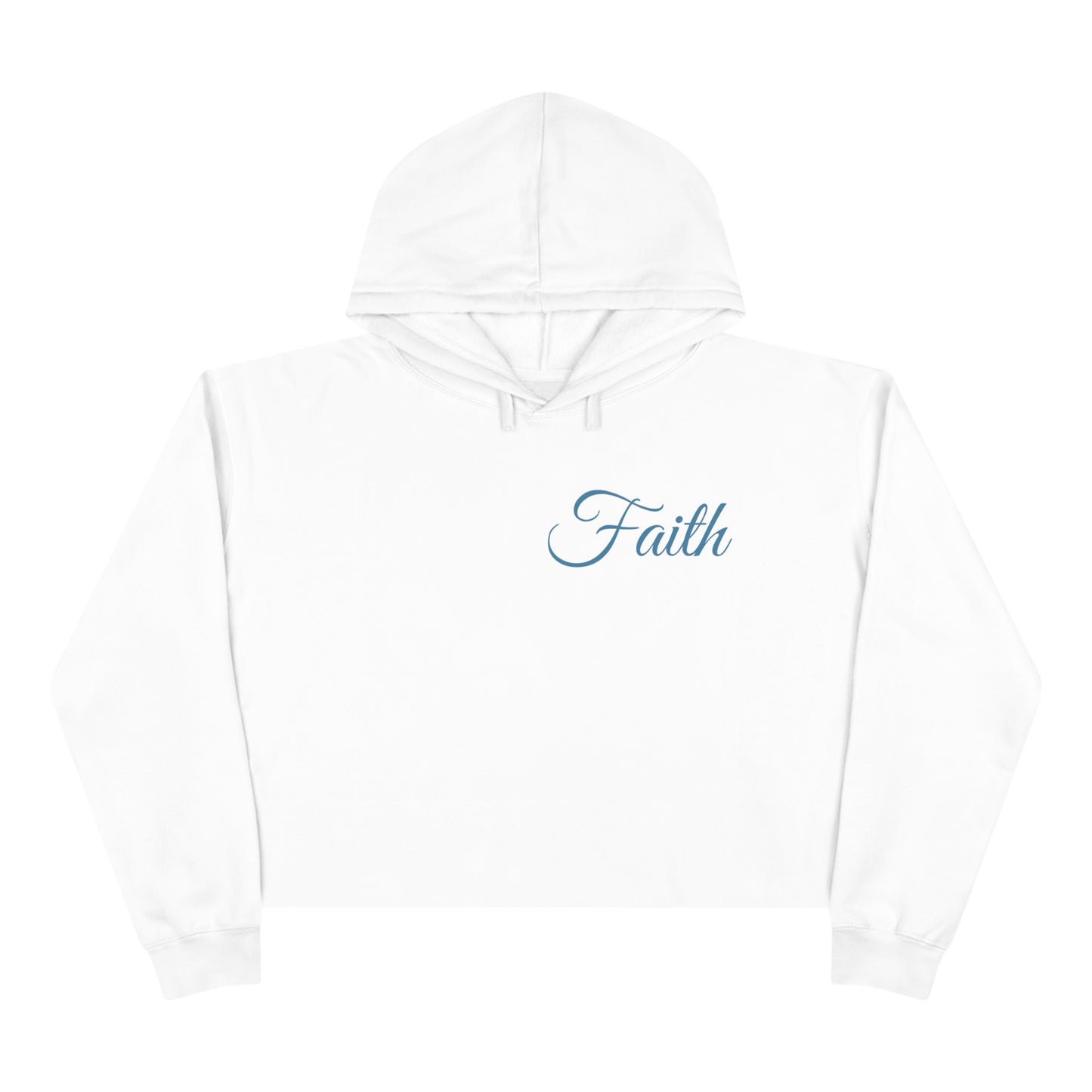 Faith Crop Hoodie w/dusty blue lettering