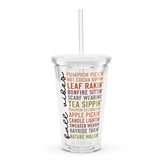 Fall Vibes Clear plastic tumbler